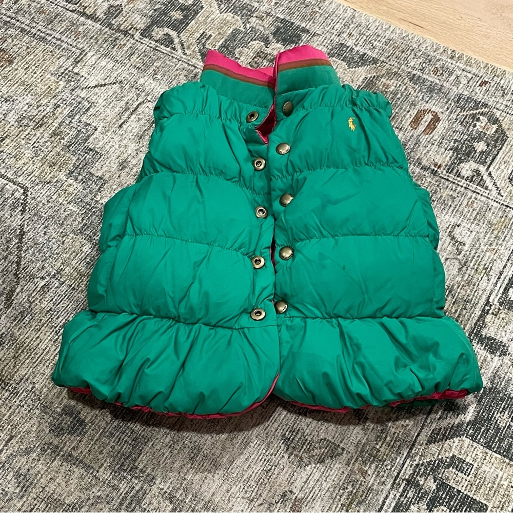 Ralph Lauren REVERSIBLE Girls Pink And Green Puffy Down Filling Vest size 4/4T